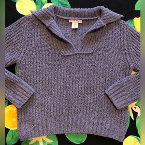 Sincerely Jules Steel Blue Chenille Collared Crop Sweater